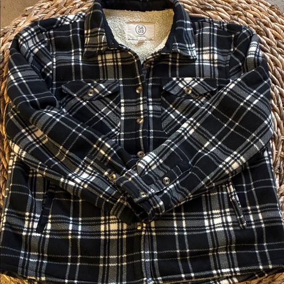 💙🖤SAGE COLLECTIVE🖤💙Sz L Teddy Bear Fleece Black&White Plaid Cozy Soft Flannel!🖤 - Picture 4 of 9